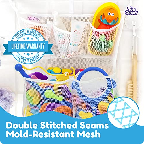 Tub Cubby Splash Party - Ultimate 52-Piece Bath Toy Play Set & Mesh Net Shower Caddy, with Suction & Adhesive Hooks, Squeezy Squirty Toys, Fishing Game, Cups, Floating Boat Toys - Thumbnail 6