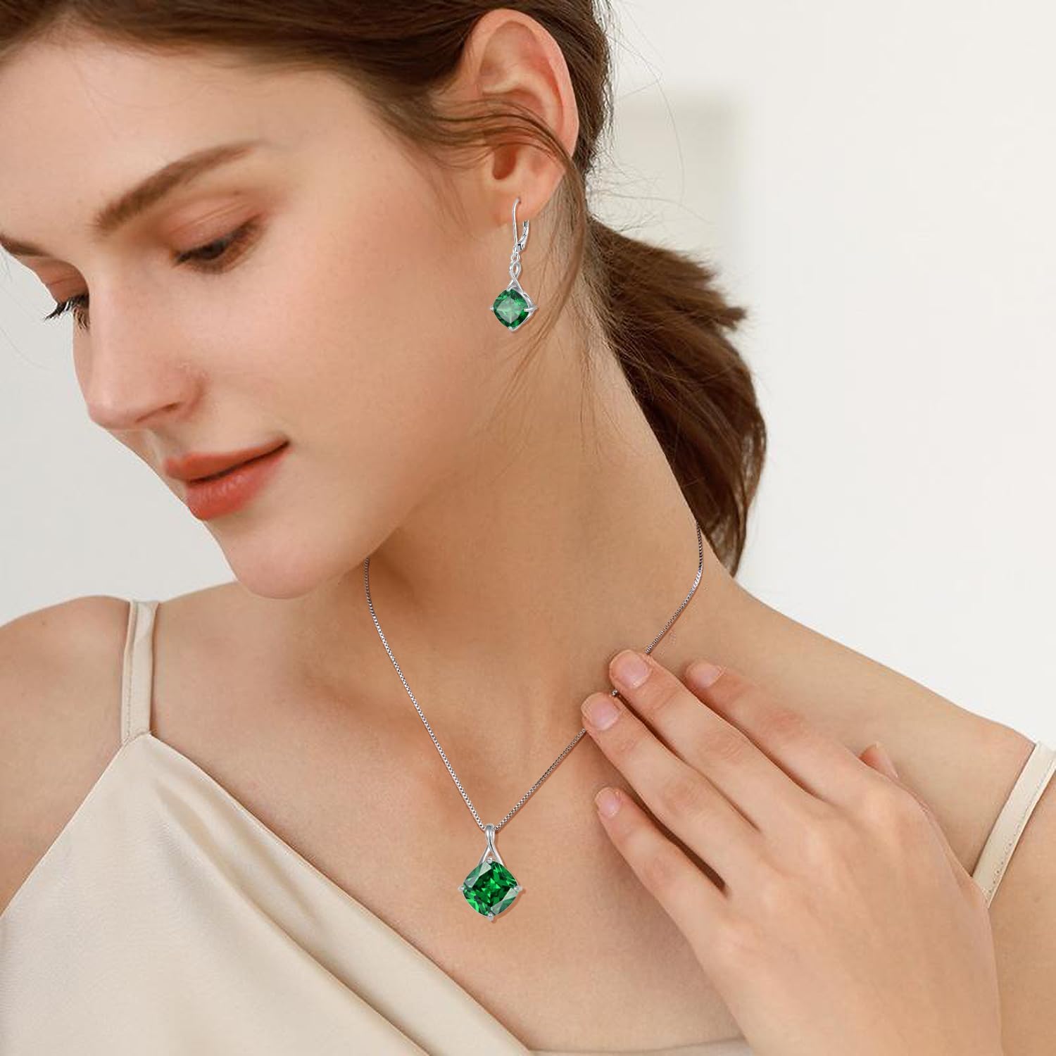 Birthstone Earrings for Women 925 Sterling Silver Square Cubic Zirconia Dangle Drop Earrings Simple Jewelry for Her - Image 5