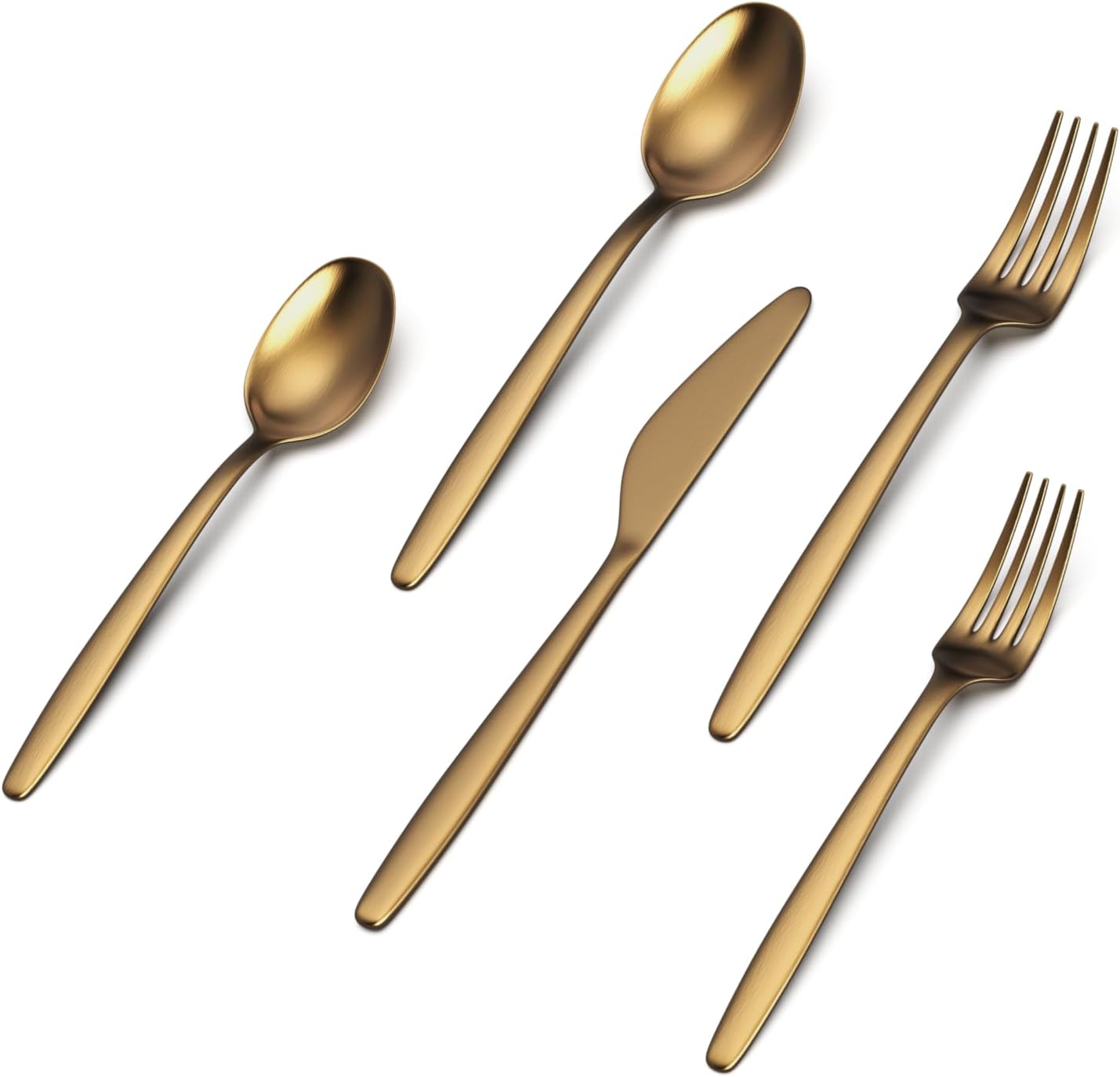 JazzUpCo Tia Flatware non toxic 18/10 stainless steel dishwasher safe (Matte Gold, 4 Person Set (20 Pieces))