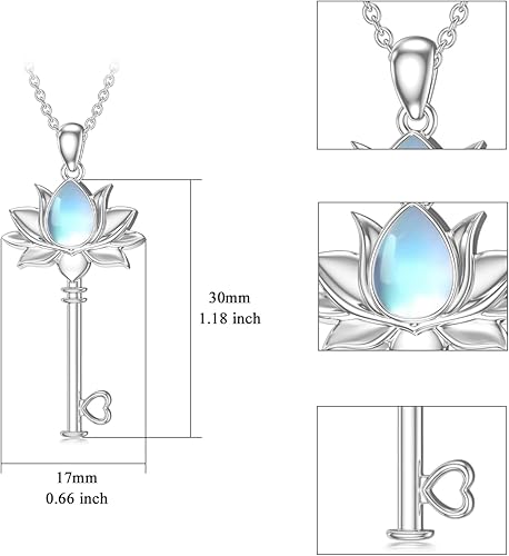 Vista 6 de Collar con llave para mujer, plata de ley S925, piedra lunar natural, topacio, llave, joyería, regalos de cumpleaños para ella, mamá, esposa, novia