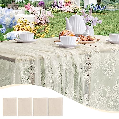 SoarDream Ivory Lace Tablecloth - 60x120 Inches, 4-Piece Set, Vintage
