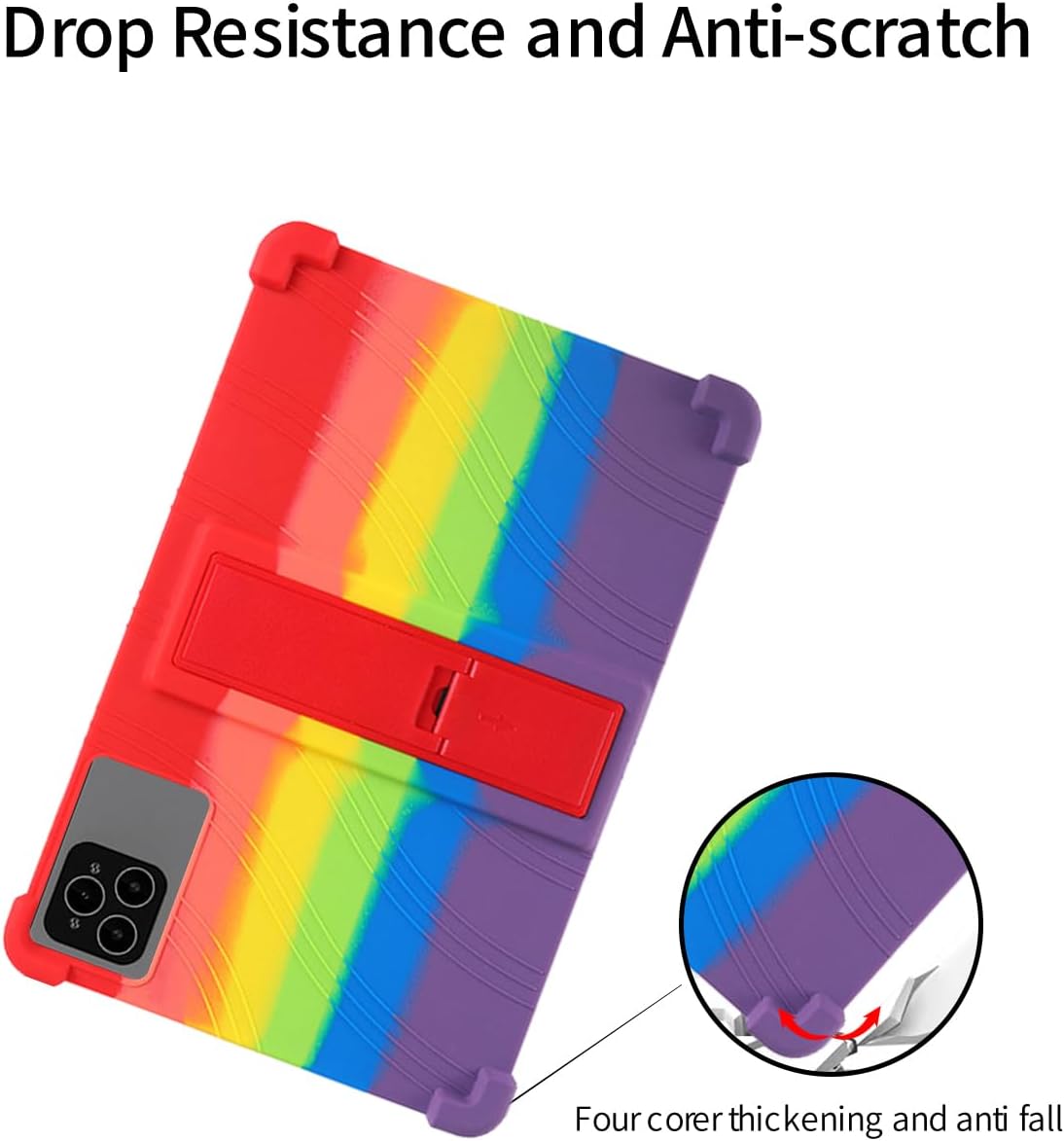 for Crelander 10.1 inch Tablet Case,BOVUGAC Soft Silicone Adjustable Stand Shockproof Kids Friendly for Crelander T40 10.1" Tablet(Rainbow)