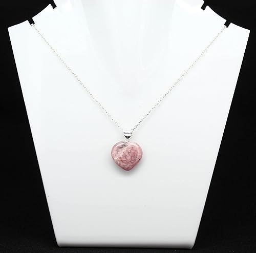 Miniatura 2 de Heart Pendant Necklace, Natural Rhodochrosite Necklace, Pink Heart Necklace, Rhodochrosite Jewelry, Everyday Wear, 925 Silver 16+2 inch Adjustable