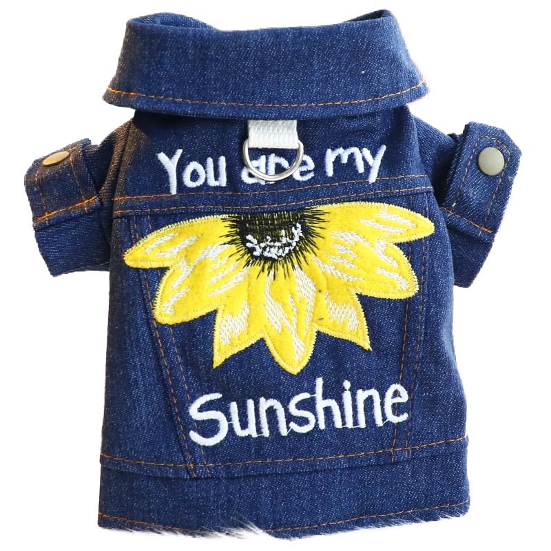 AZA Dog Embroidered Denim Shirt Costume Sunflower Clothes Fall Spring Pet Hoodie Cat Girl Cute Coat Outfits for Small Dogs Sunshine Boy Hoodies (XL,