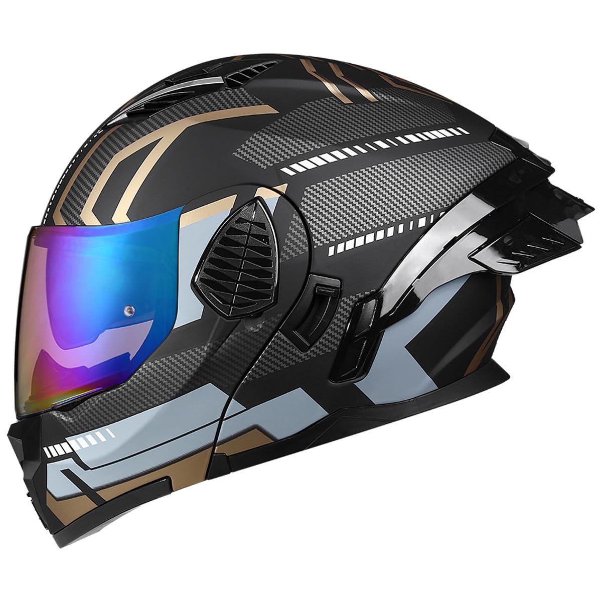 Woljay Motorcycle Full Face Flip Up Helmet Dual Visor Integrated Motorbike for Adults Men Women Street Racing Moped DOT Approved (Silver Transparent Visor,One Size) — view 4