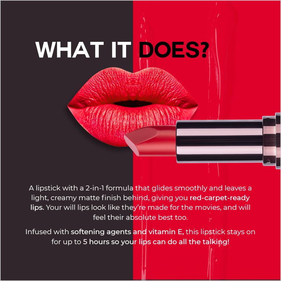 Image of Colorbar Velvet Matte Lipstick, Hot Hot Hot, 4.2g | Creamy matte finish | High Pigmented Formula | Lasts upto 5 Hours | Smudgeproof (Pack of 2)
