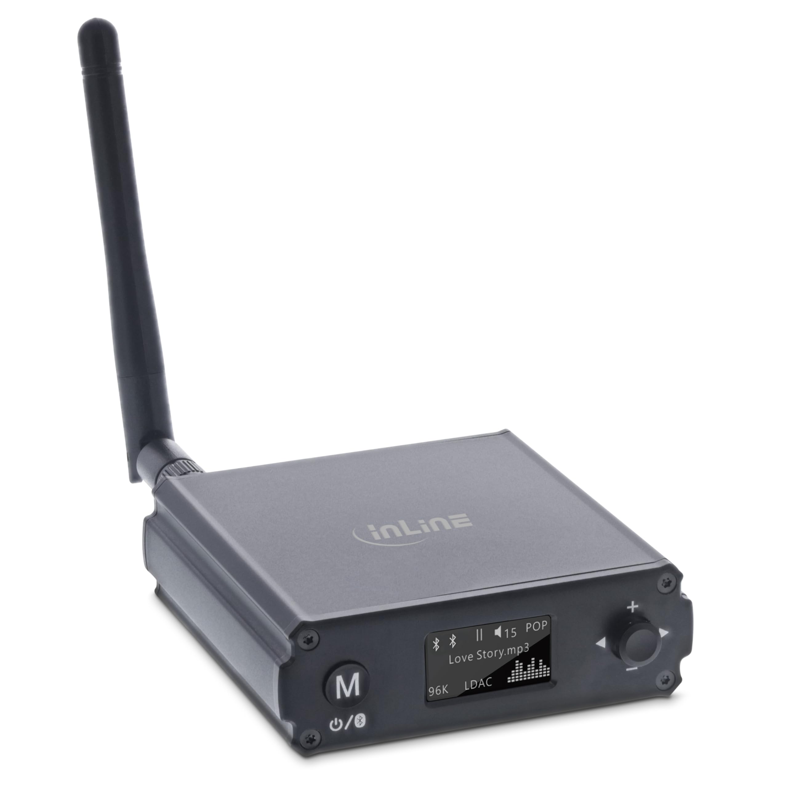 Inline Bluetooth 5.1 HiFi Audio Receiver, Empfänger, USB-C, Cinch Stereo, optischer Toslink Anschluss, Lautstärkeregler, 7 Equalizer-Profile, OLED-Display, bis zu 30m Reichweite, 99209M