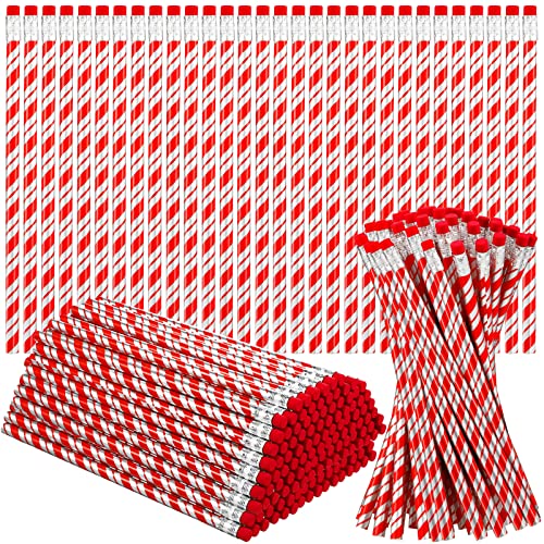 Geosar 48 Pieces Christmas Pencils For Kids Holiday Candy Cane Prism Pencil With Eraser Tops Red And Sliver Pencils Bulk Xmas Pencils For Xmas Teachers Gifts School Stationery Party Reward Supplies #TOP16
