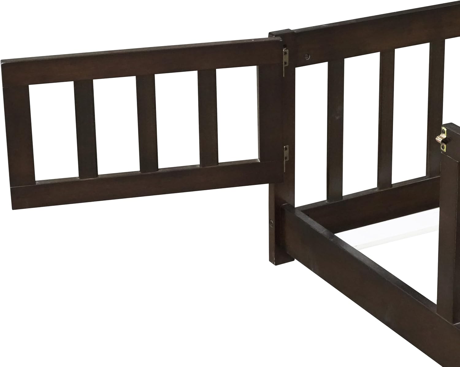 Bellemave Queen Size Floor Bed for Kids, Girls, Boys, Rubber Wood Floor Bed with slats and Door/Rails/Fence, Espresso