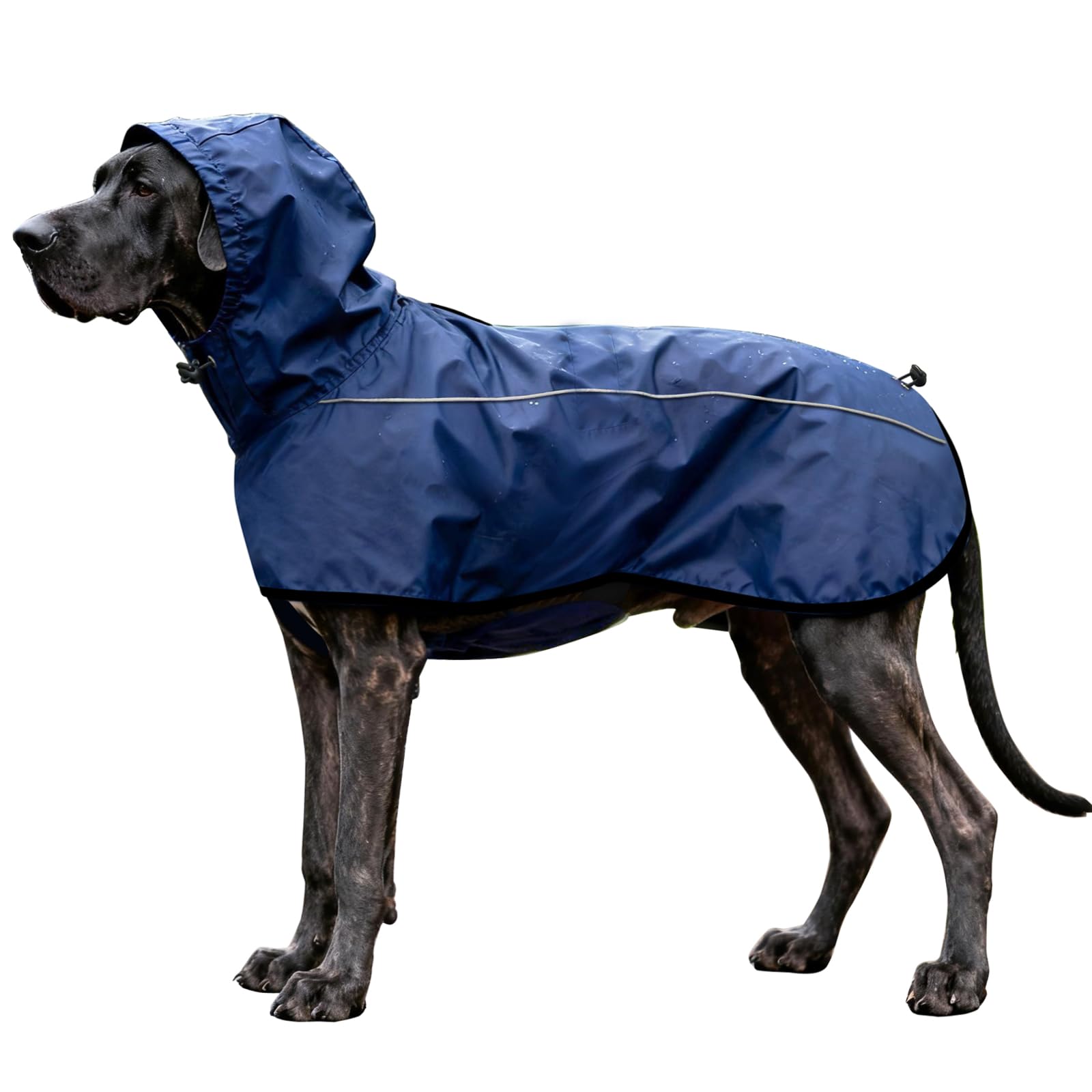 Mosucoirl Dog Raincoat Jacket Reflective Adjustable Hooded Pet Poncho Rain Coats with Leash Hole Waterproof Clothes for Small Medium Large Dogs (NavyBlue, S) — image 1
