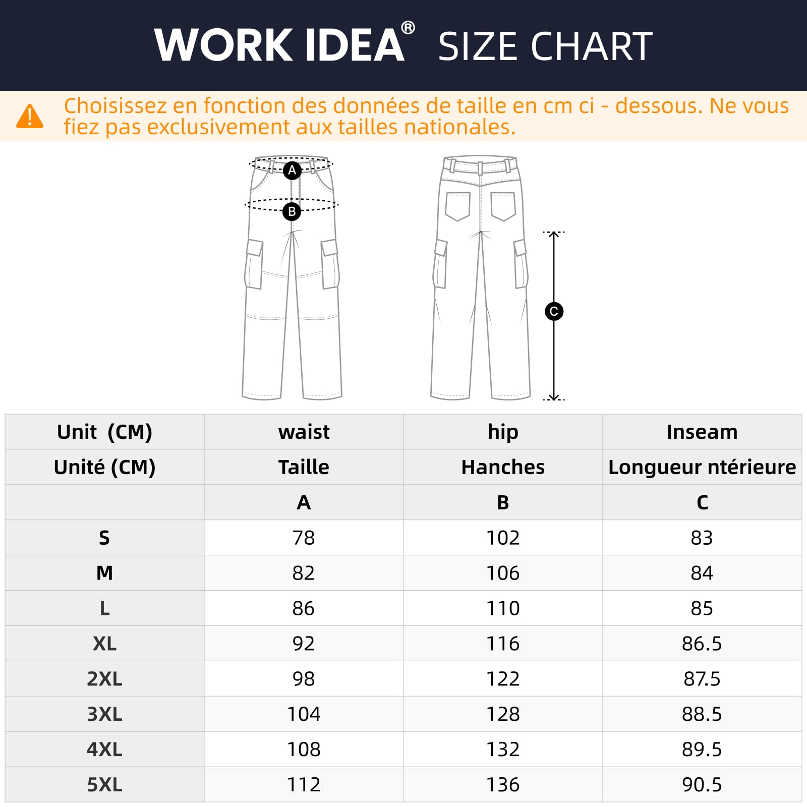 WORK IDEA Pantalon de randonnée pour Hommes, Coupe Slim Stretch, imperméable, adapté aux activités de Plein air