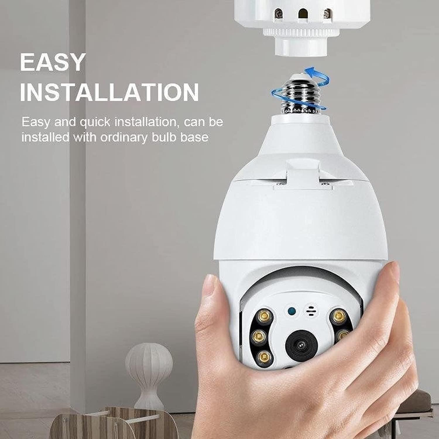 WiFi Light Bulb Camera/1080P Security Camera/2.4GHz WiFi Smart 360°Panoramic Indoor Surveillance Camera with Night Vision Motion Detection Alarm Two-Way-Talk Phone Remote View Outdoor (White-1pcs) image 3