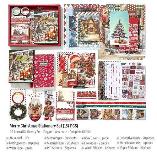Image of The AutoStory Holiday Scrapbook Album A6 Junk Journal Winter Festive Stickers Xmas Collage Papers Washi Tape DIY Craft Art Seasonal Planner Decor Card Making for Teens (Merry Christmas, Red)