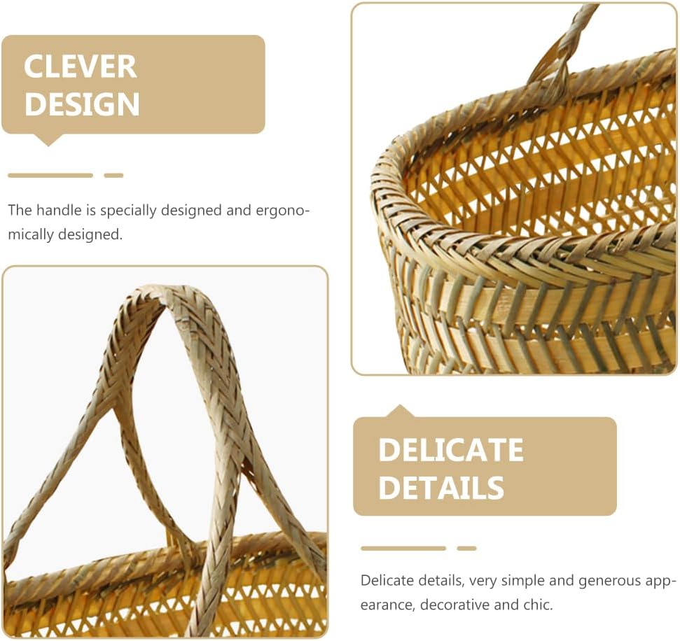 Ciieeo Bamboo Weaving Shopping Basket Handheld Vegetable Fruit Storage Basket with Ergonomic Handle for Kitchen Garden Harvest and Egg Holder 16.5X9.8X7.1 Inches
