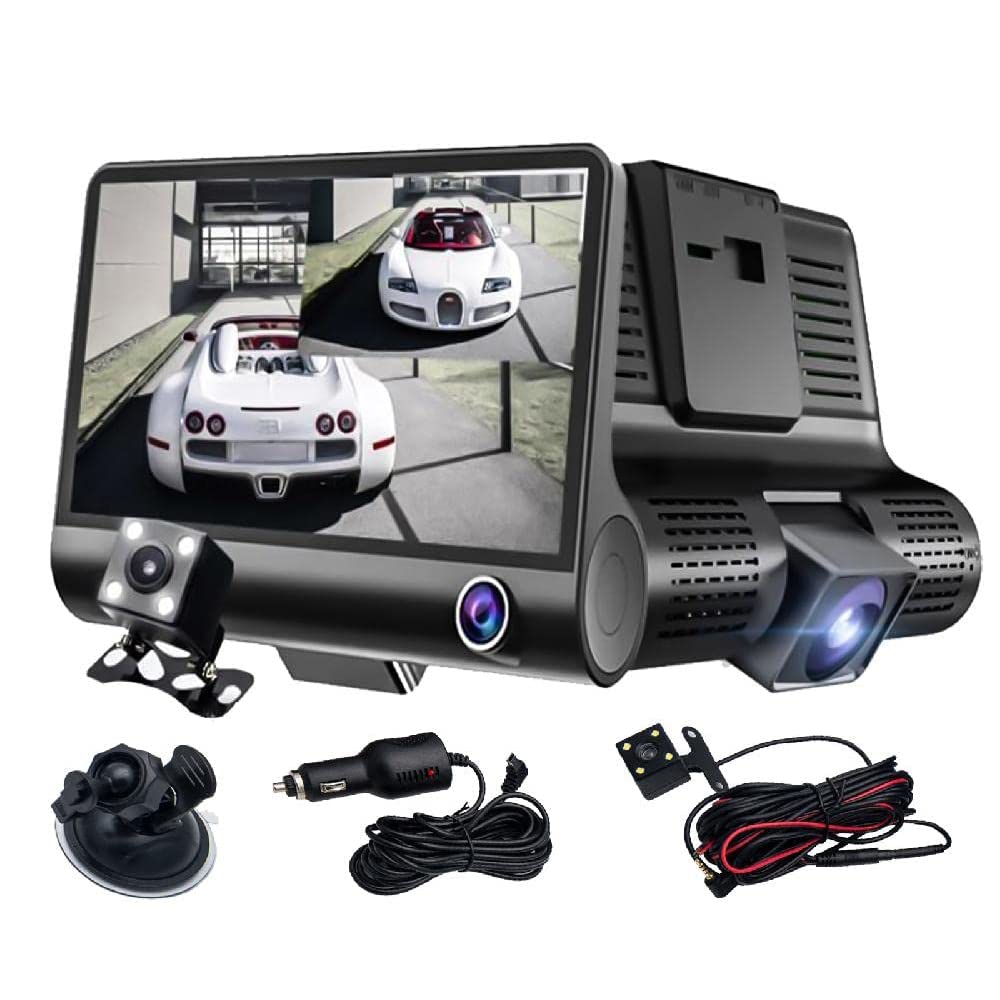 Baceyong 1080P kamera samochodowa z widokiem z przodu i z tyłu, 4-drożny rejestrator wideo DVR z obiektywem szerokokątnym 170°, automatyczna kamera samochodowa z czujnikiem G