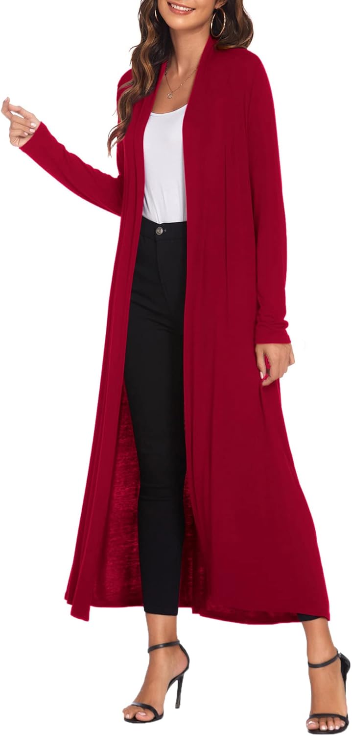 Bluetime Women Floor Length Open Front Cardigan Lightweight Long Sleeve Maxi Duster with Pockets (S-3XL) - Image 4