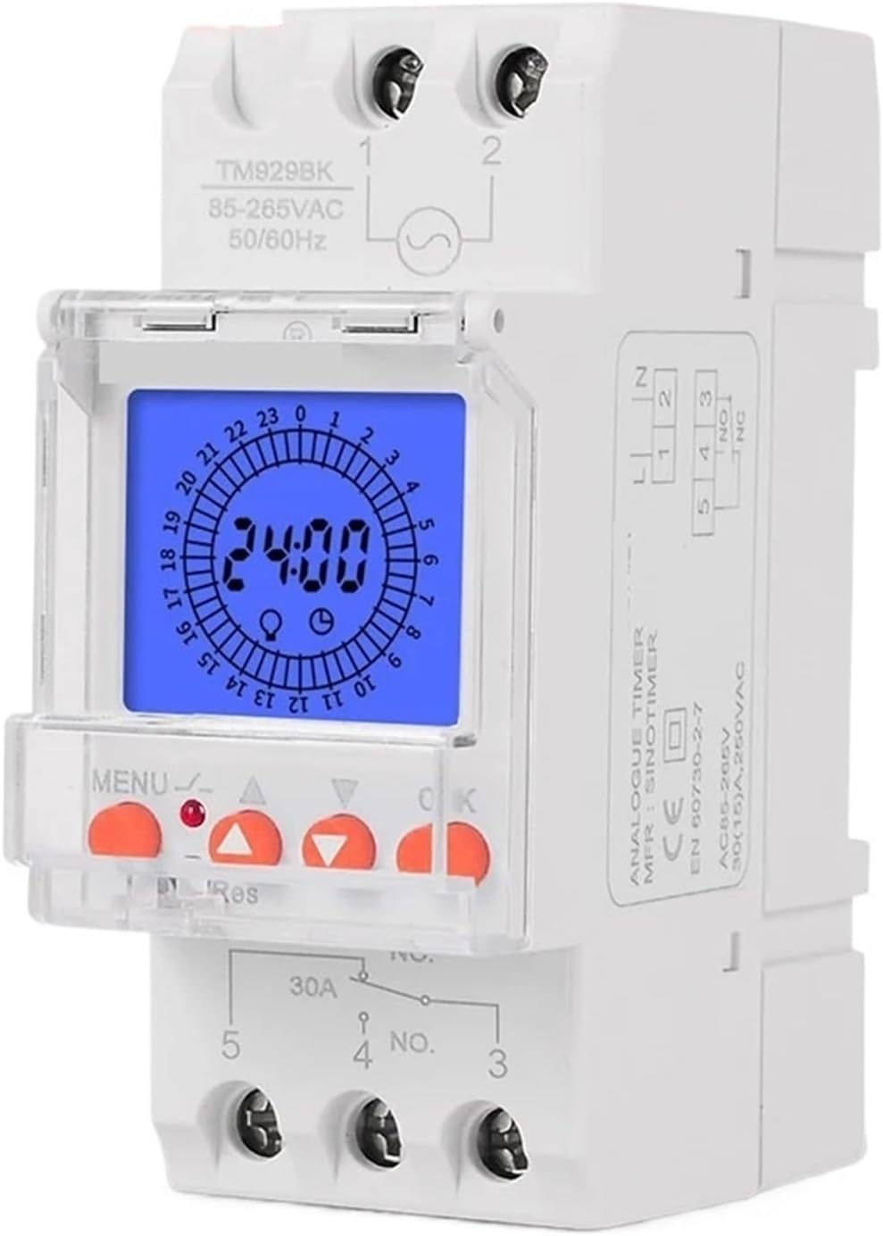 24-Hour Digital Analog DIN Module time Switch Backlight Large LCD Display Industrial Timer Controller 16A 30A Relay 85-265VAC(16A)