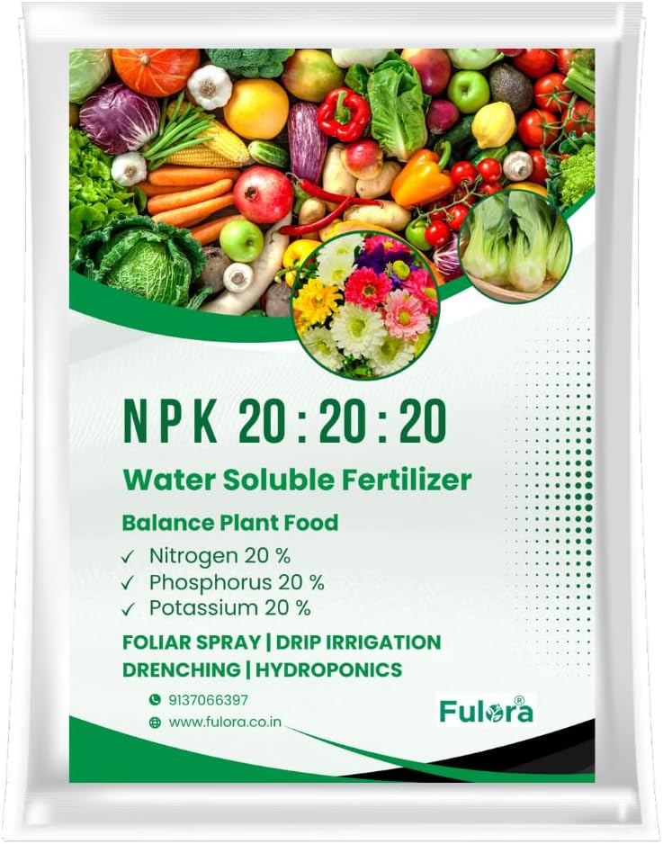 Fulora NPK 20 20 20 Water Soluble Fertilizer (400 gm) Complete Plant Food for Plants, Crops, Garden & Hydroponic