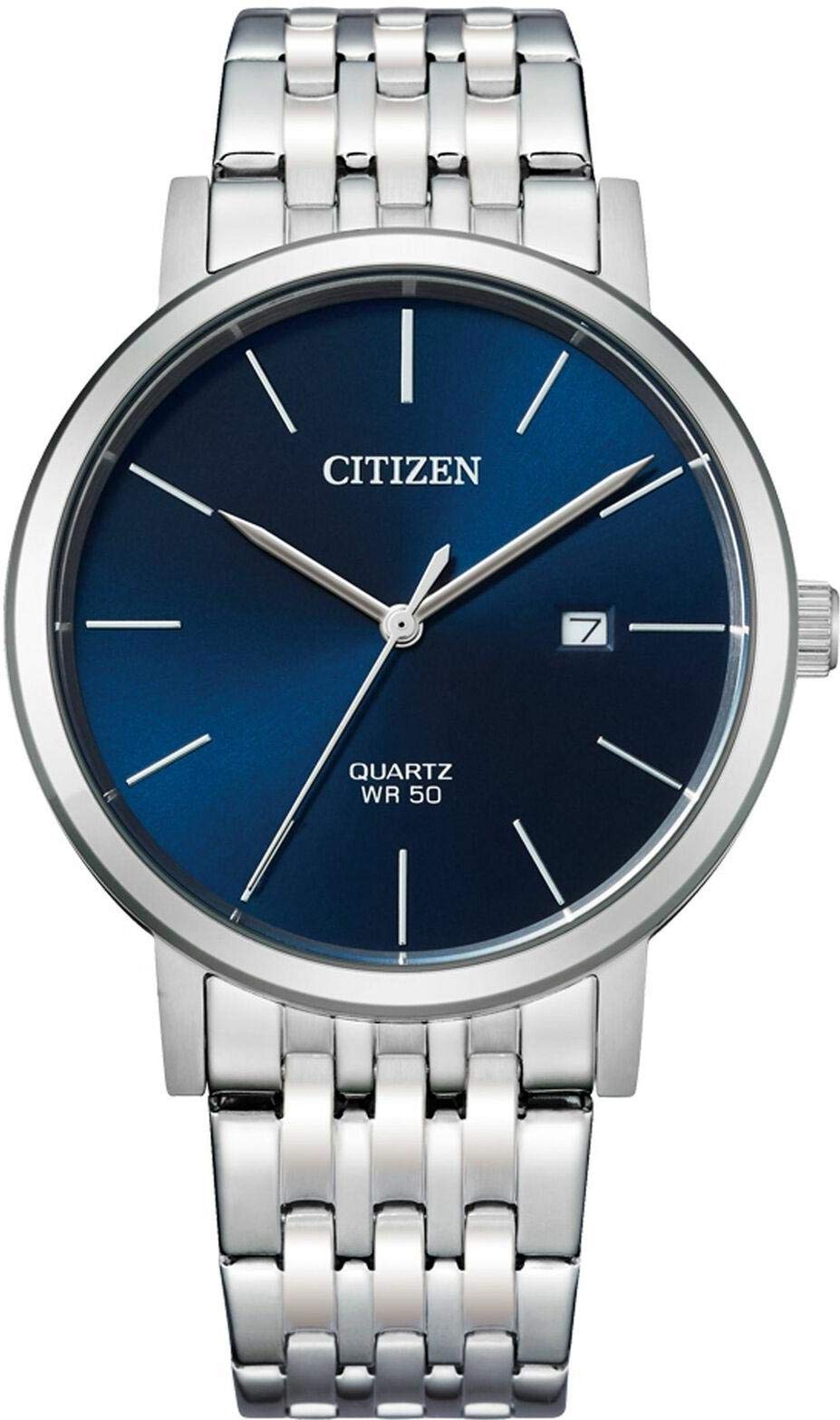 Citizen Męski analogowy zegarek kwarcowy, srebrny/niebieski, Einheitsgröße, bransoletka