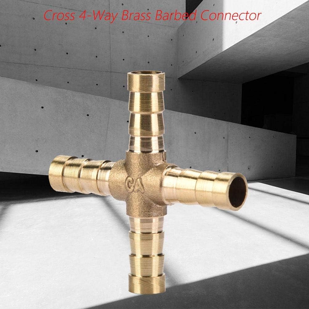 5pcs Brass Cross Fitting, Brass 4 Way Hose Barb Cross Fitting Connector Joint Copper Barbed Adapter Air Water Oil Gas Fuel (8mm)