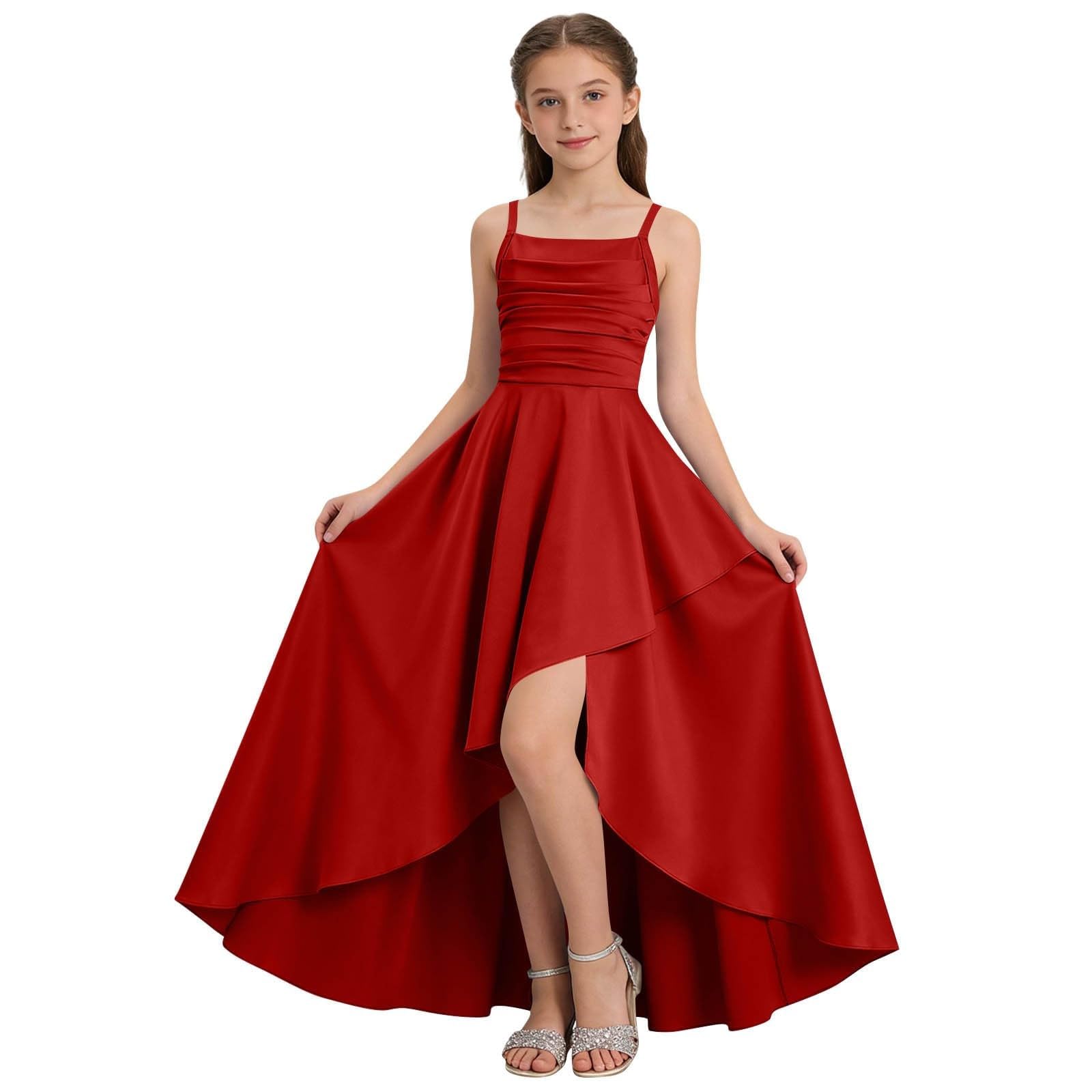 Top de tirantes finos con pliegues en la cintura, falda asimétrica y para niñas.