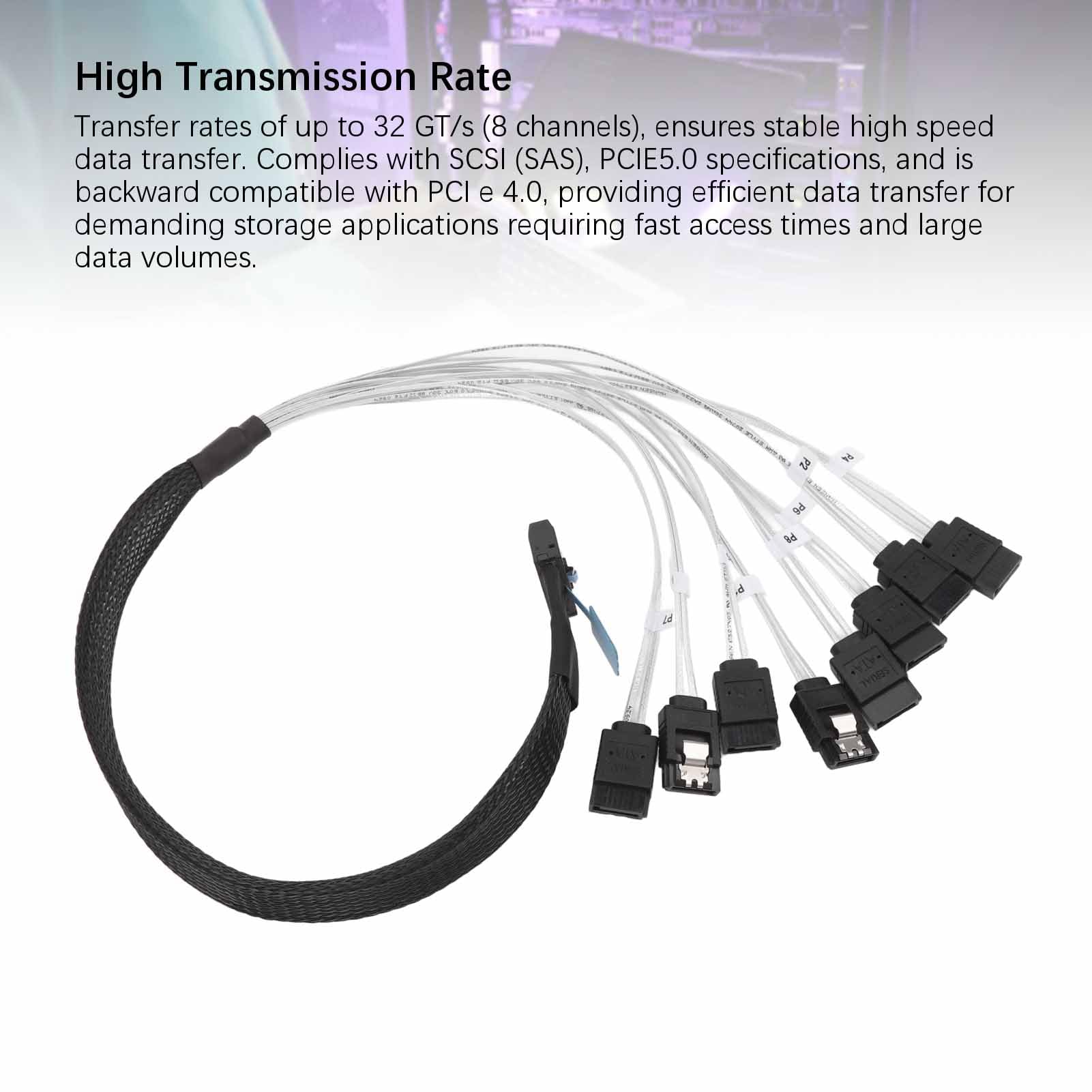 AMONIDA Cavo Ad Alta velocità da MCIO 8i a 3.0 per Server Data Center da 19,7 Pollici OFC PCIE 5.0 Placcato Argento