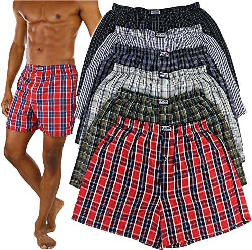 ToBeInStyle Men's Men's Pack of 3 Button Fly Loose Fit Tartan Plaid Boxer Shorts - Assorted - Small