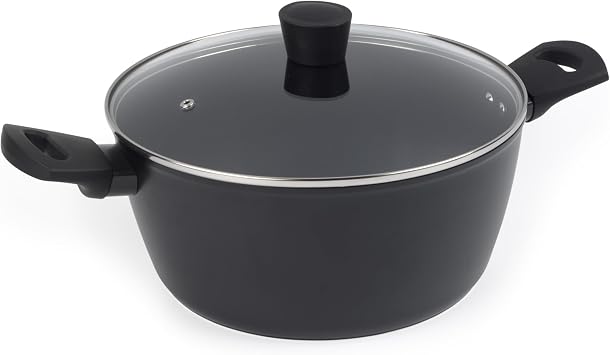 Russell Hobbs RH03266EU7 Verde Thermocollar 28cm Stockpot with Lid Healthy Ceramic Non-Stick Coating, PFAS-Free, Recycled Aluminum Body Soup Pot, Side Handles, Temperature Indicator Cookware