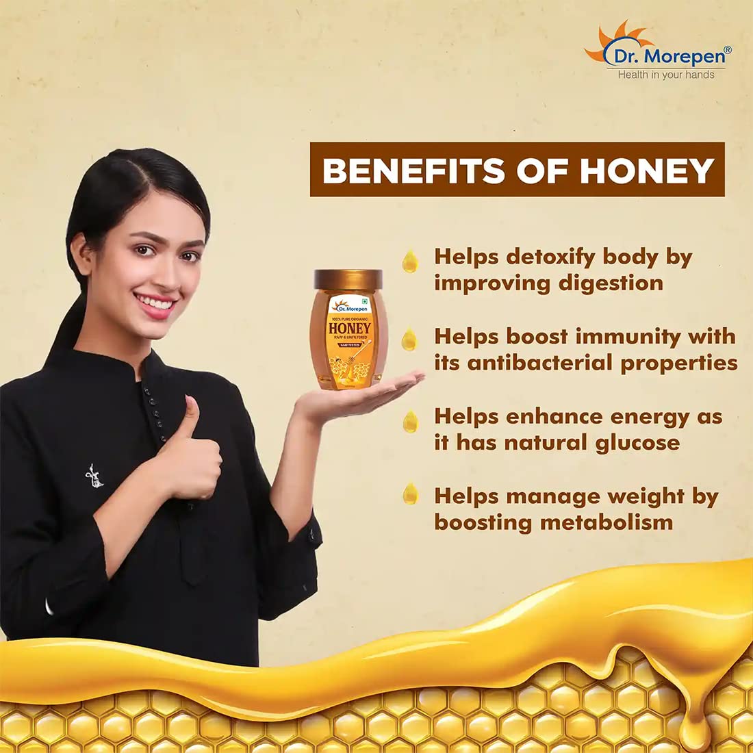Dr. Morepen Natural & Pure Honey Nmr Tested & No Sugar Adulteration 250G Pack Of 3 1