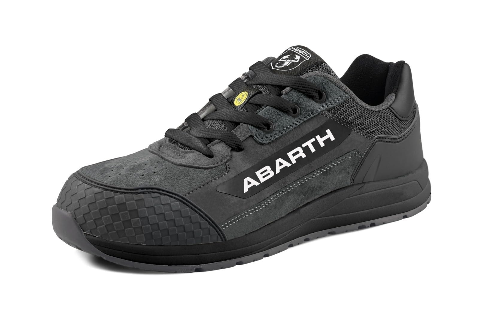 Abarth 595 Zapato de Seguridad S3 Charcoal en Piel de Ante y Mesh, Hidrorepelente, Puntera en Fibra de Vidrio, Libre de Metal
