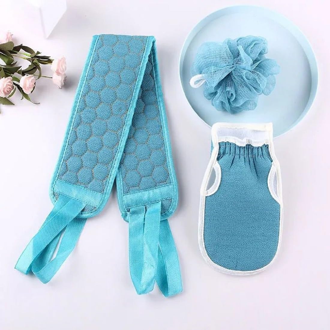 3-Piece | Bath and Body Care Set | Exfoliating Back Scrubber with Handles | Mesh Loofah Sponge | Body Scrub Glove | Shower Spa Kit for Dead Skin Removal Accessories for Men & Women | Set of 1-image-27