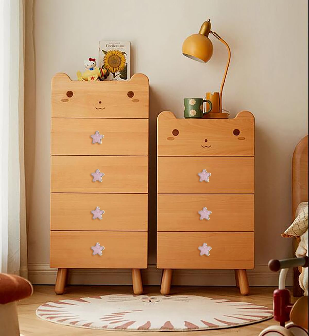 8PCS Star Handles Knobs Brass Star-Shape Knobs Drawer Brushed Gold Cabinet Knob for Cabinets, Drawers, Doors, Cabinets, Wardrobes, Closets (Pink)