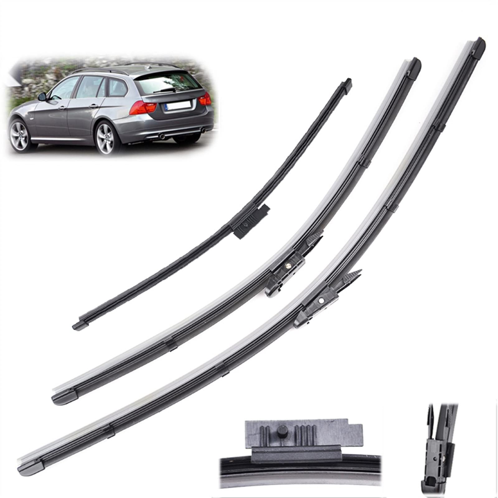Balais d'essuie-glace avant pour E91 2009-2012 sans traces | Pack 24" 19" 14"