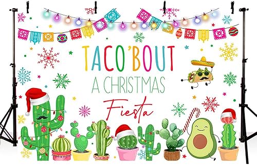 Miniatura 7 de MEHOFOND Telón de fondo de Feliz Navidad de 7 x 5 pies con texto en inglés Happy New Year (Feliz Navidad, fiesta de Navidad, cactus negros, copos de