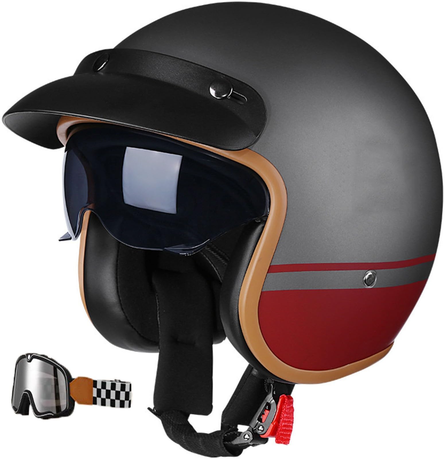 Vintage Face Ouverte Casque Moto, Dot/ECE Homologué 3/4 Retro Demi Casque Jet, Adulte Homme Et Femme Scooter Chopper Cruiser Casque Moto avec Brim Cyclomoteur Casque