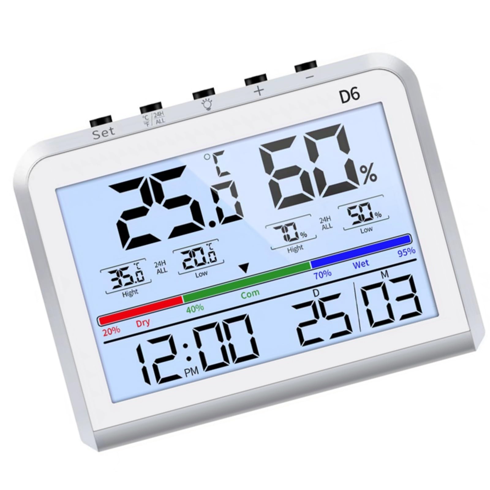 Large Screen Humidity Monitor LCD Display Digital Thermometers Hygrometer for Room with Time Date and Comfort Levels Digital Hygrometer Thermometers