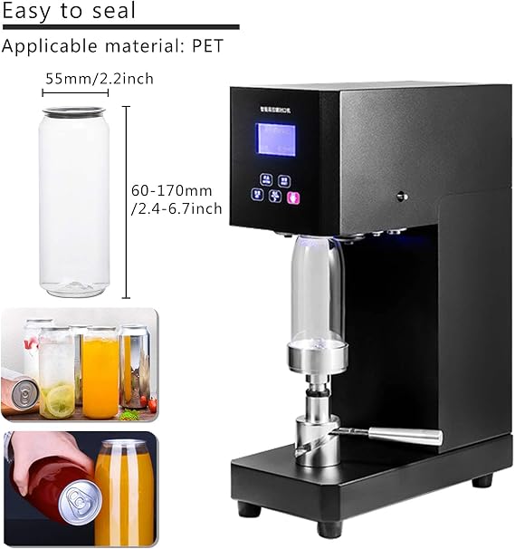 Automatic Can Sealing Machine Can Seamer, Can Sealer with Intelligent Panel & Counting, 55mm Caliber Tin Can, 370W Sealer Height Adjustable Bottle Capping for Milk Tea Coffee Pop PET Cans