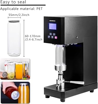 Automatic Can Sealing Machine Can Seamer, Can Sealer with Intelligent Panel & Counting, 55mm Caliber Tin Can, 370W Sealer Height Adjustable Bottle Capping for Milk Tea Coffee Pop PET Cans