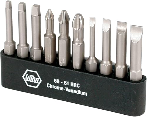WIHA 74988 Slotted Phillips and Square Power Bit Set with Holder, 10-Piece