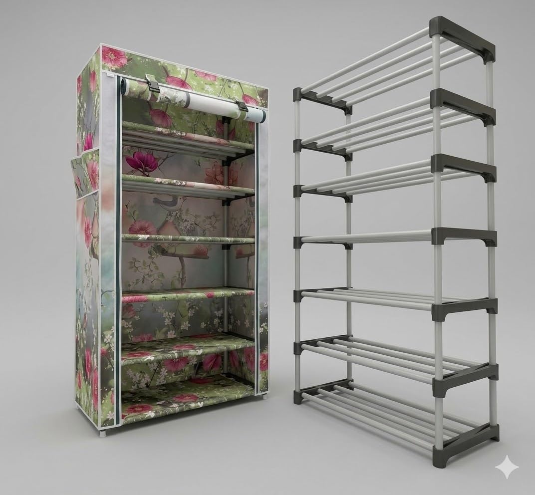 Chalia 6-Tier Multipurpose Organizer Rack with Botanica Shield Water-Resistant Cover | Floral 6-Shelf Plastic Storage Stand for Clothes, Shoes & Books | Tool-Free Home Assembly (Sage Green Floral)-picture-21