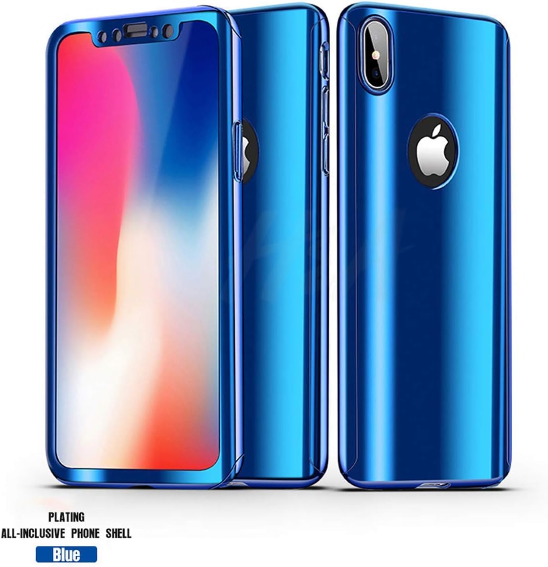 iPhone Xs Max Case, Ultra Slim Electroplate 360 Degree Full Body Protection Mirror Case with Tempered Glass Screen Hard PC Protector for Apple iPhone Xs Max (Blue)