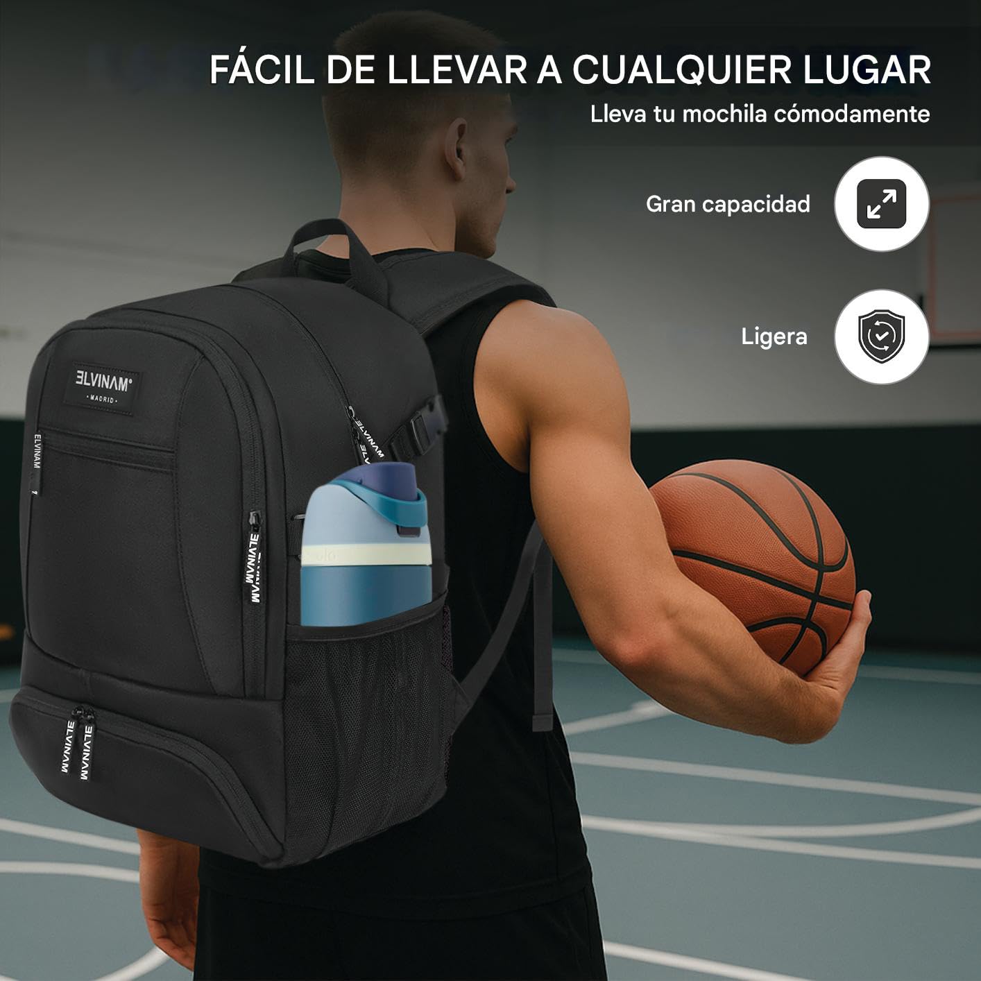 Mochila Baloncesto Impermeable Grande con Compartimento para Balón y Zapatillas