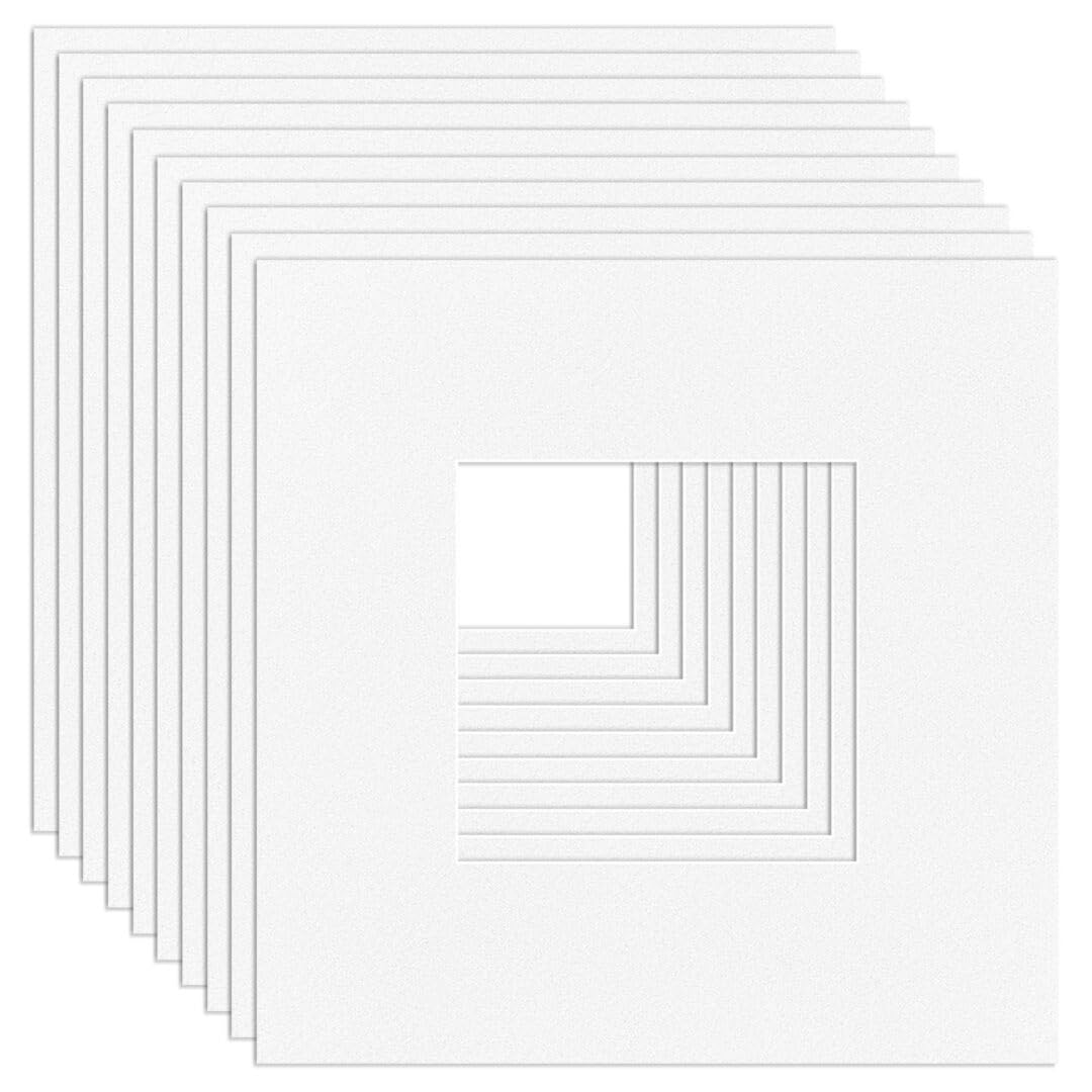 Procut Global 10x10" White Picture Mounts Board to Fit 5x5" Aperture Size - Photo Mount Card Ideal for Prints, Artwork, Crafts & Certificates - Sizes & Colors Available - Pack of 10 โ image 1