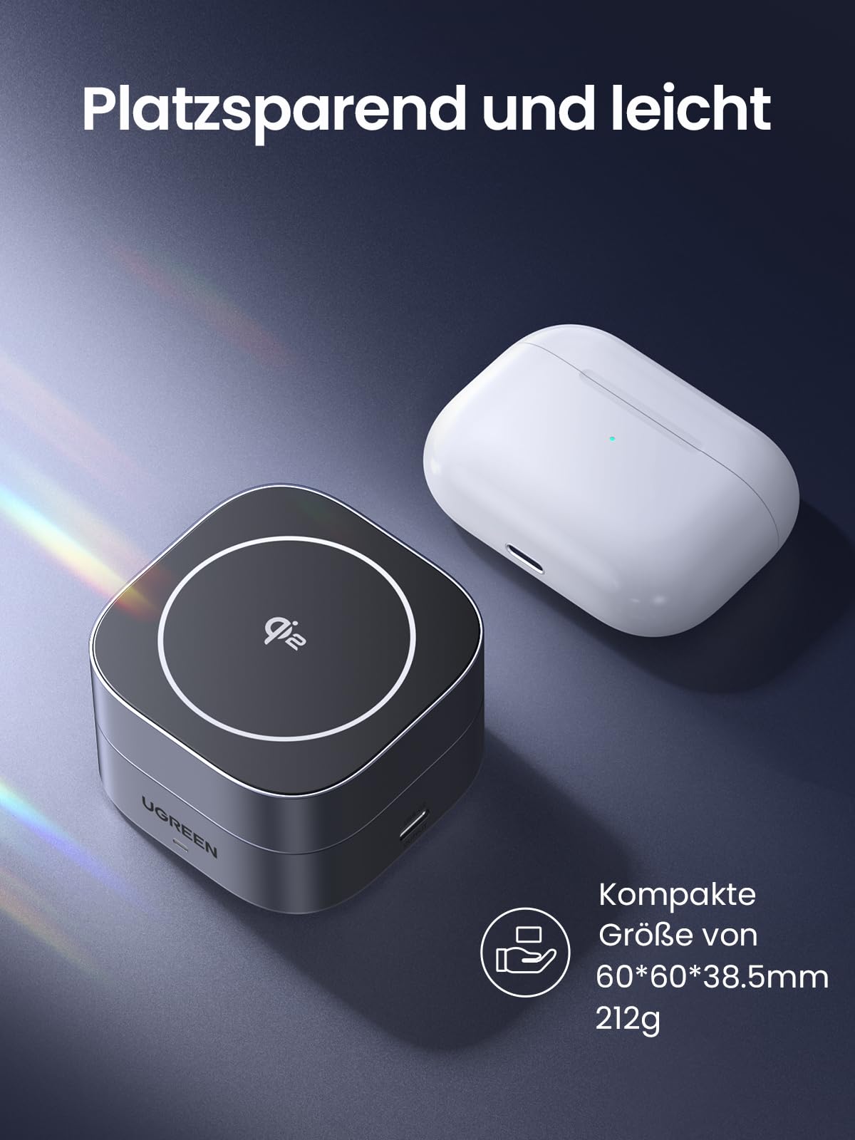 UGREEN MagFlow Qi2 15W 2-in-1 iPhone Faltbare Ladestation mit Magsafe | Wireless Charger, mit 1m Kabel, kompatibel mit iPhone 17/16/15/14/13/12, Airpods, Winkel-Einstellbarer Ladeständer
