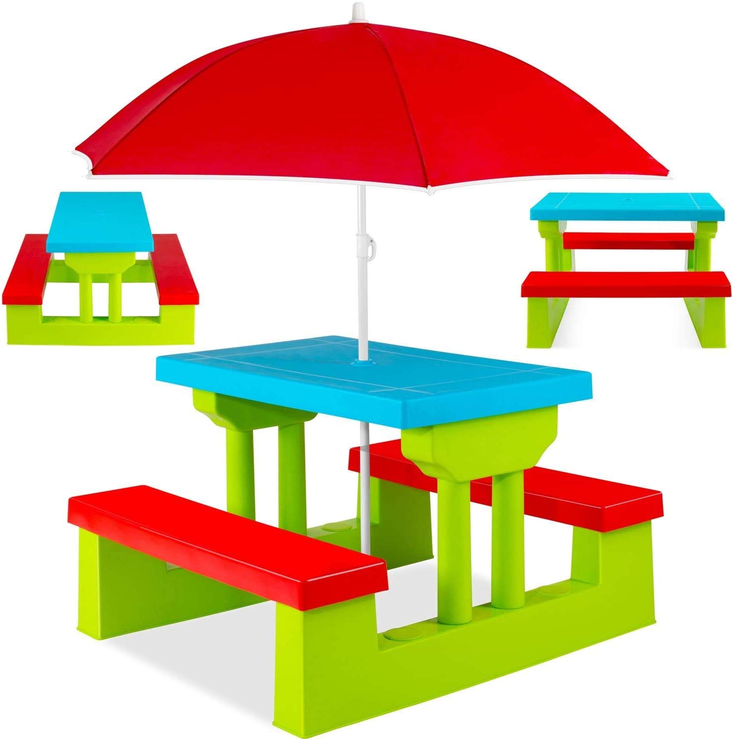Tavoli per Bambini COIL, Tavoli da Giardino, Tavolo da Picnic per Bambini con Panche e Ombrellone Rimovibile, Tavolo da Gioco, Panchina da Tavolo, Sedia per Bambini, Tavolo, Panchina, Sedia(verde)