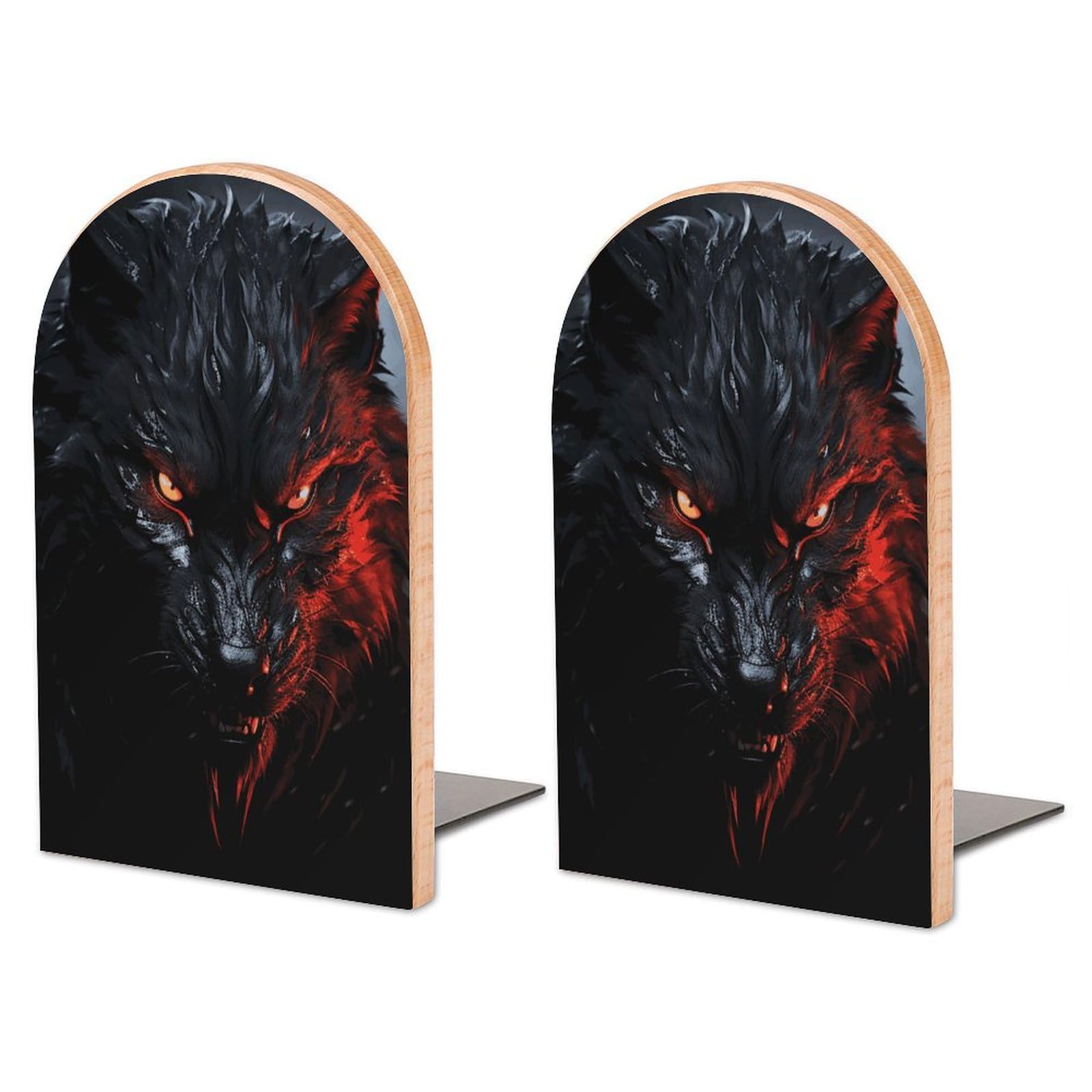 Serre-livres grand loup noir en bois de hêtre rangement livre bureau et étagère