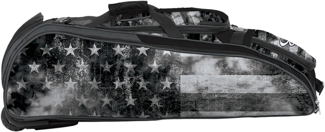 Boombah Beast Rolling Bat Bag 2.0-40" x 14" x 13" - USA Old Glory Black Ops Black/Charcoal/White - Holds 8 Bats, Glove and Shoe Compartments