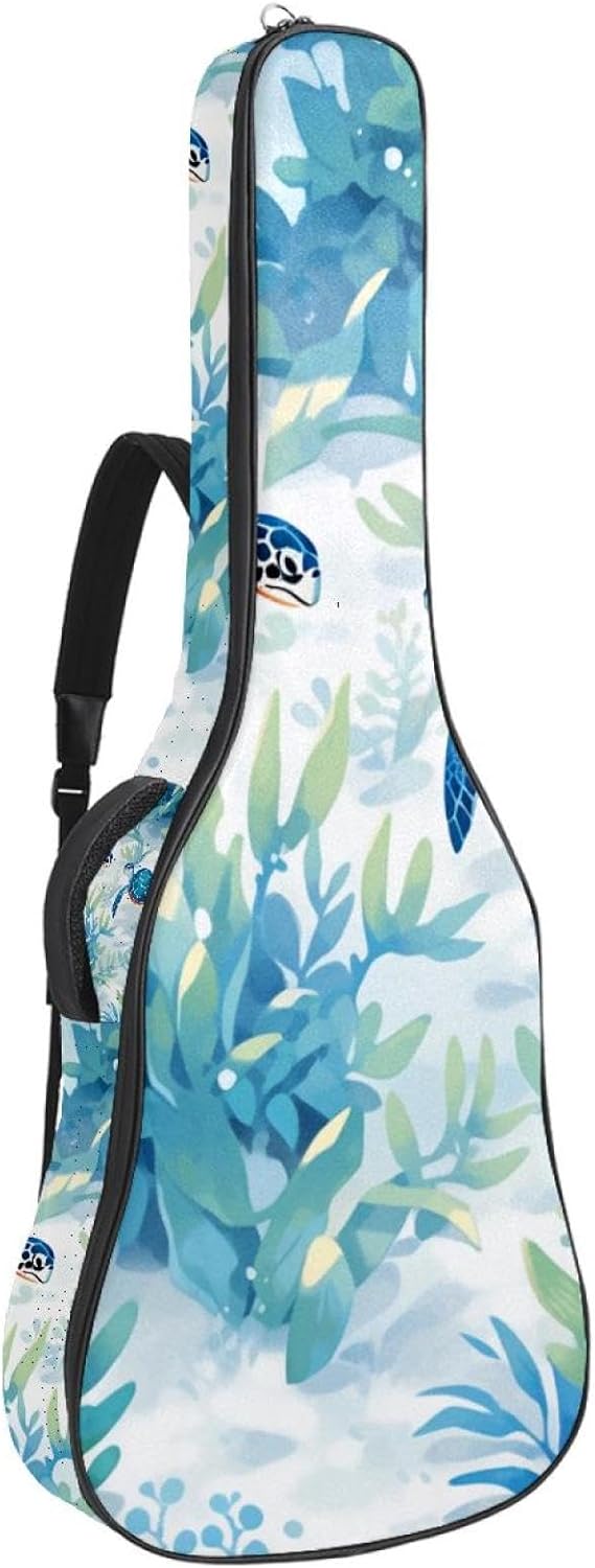 Marine Coral Turtle Guitar Bag 40 41 42 In 2 Pockets Guitar Case Waterproof Guitar Case Resistent Oxford Cloth 0.4 In Extra Thick Sponge Padded for Acoustic Guitar