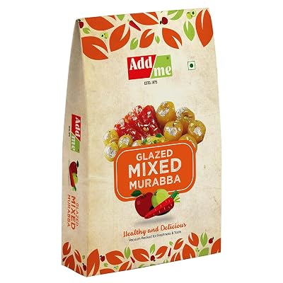 Add me Glazed Mixed Murabba with Kesar and Elaichi (Vacuum Packed Without Syrup), 750 g amla Apple Mango Carrot Pineappl