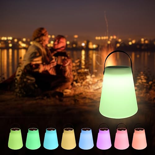 Lámpara solar inalámbrica que cambia de color, lámpara de mesa regulable de 5 vías, linterna de camping RGB para jardínsala de estardormitorio